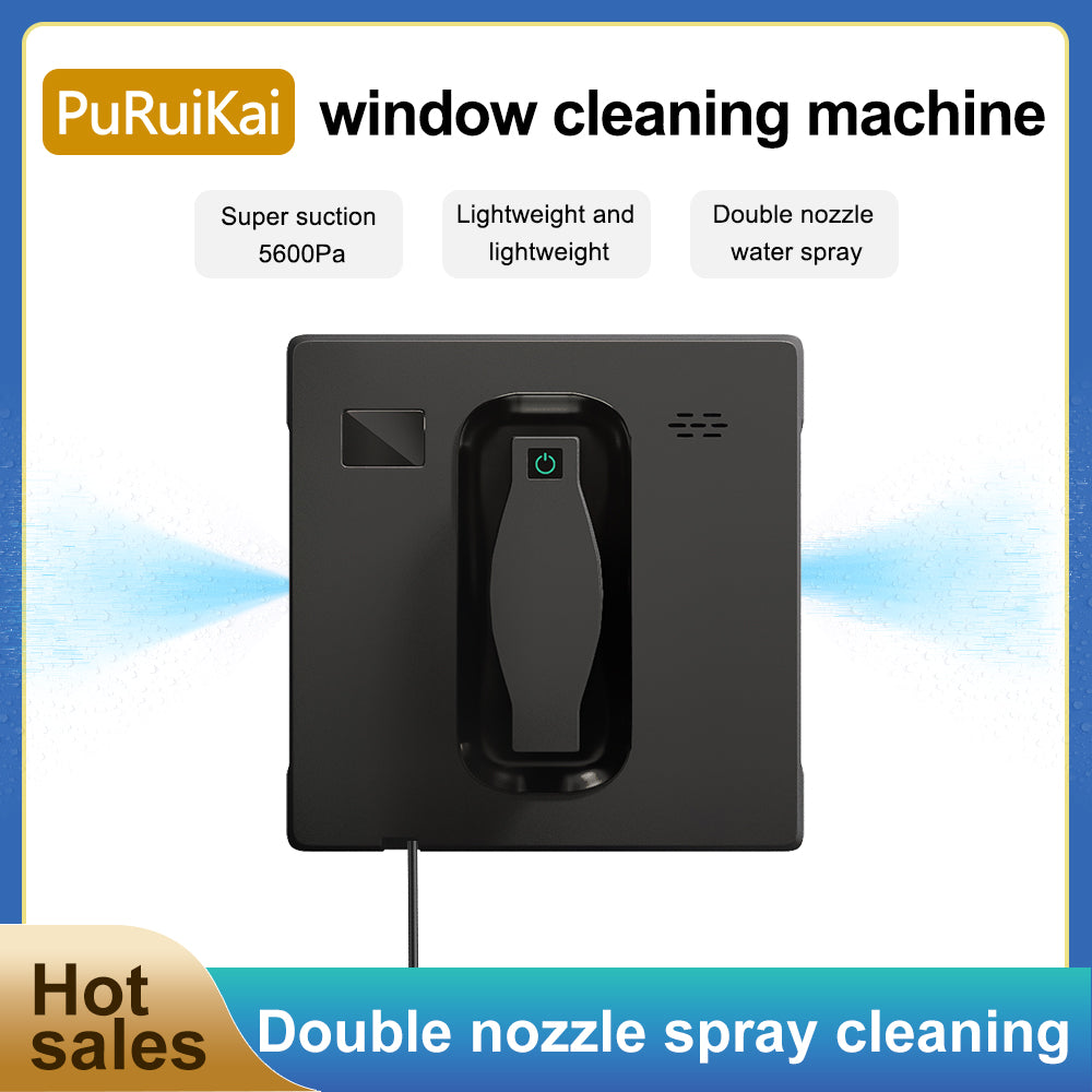 PuRuiKai Mini Robot Window Cleaner HCR-21B,Dual Water Spray,Smart Memory,efficient cleaning,frame detection
